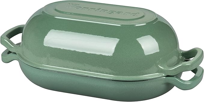 Enameled Cast Iron Sourdough Bread Oven, Dutch Oven, Loaf Cast Iron Bread Pan for Homemade Bread Baking, Meatloaf Pan with Lid, 5QT, Sage Green