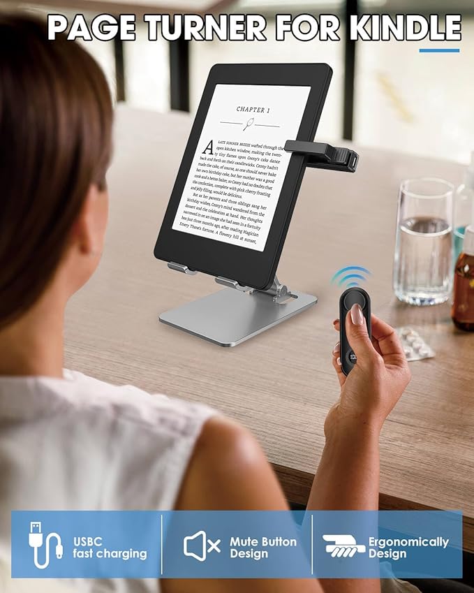 Remote Page Turner for Kindle Reading Accessories, Clicke for iPad iPhone Android Tablets E-Book Reading Noels, Camera Remote Shutter Selfie Controller,Black