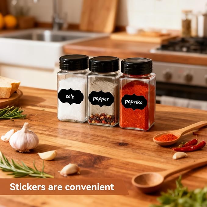 PineHaven 28 Pcs 9 oz Plastic Spice Jars with Black Cap,Square Plastic Bottle Containers with Lid and Stickers,Empty Seasoning Bottles Clear Spice Shaker for Storage Spices,Powders and Herbs