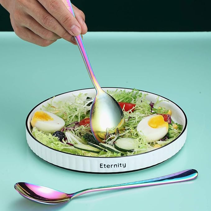 Rainbow Salad Server Set, Berglander Stainless Steel Salad Serving Set With Titanium Colorful Plating, Salad Servers, Salad Spoon, Salad Fork, Pack of 2 (Shiny Rainbow)