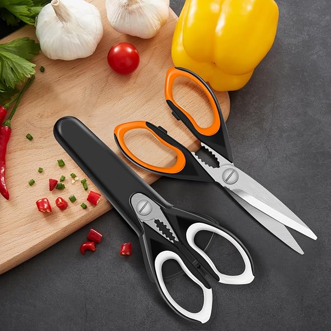 2 Pack Sharp Kitchen Scissors Set with Magnetic Holder, Heavy Duty Kitchen Shears Meat Scissors, Multifunctional Stainless Steel Cooking Poultry Scissors for Household School Picnic
