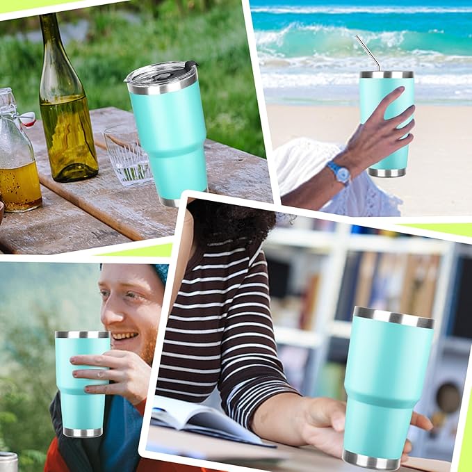 30 oz Tumbler with Lids and Straws Double Wall Vacuum Insulated Tumbler Cup,Stainless Steel Leak-proof Thermal Tumbler Powder Coated Travel Coffee Mug for Cold and Hot Drinks,Teal