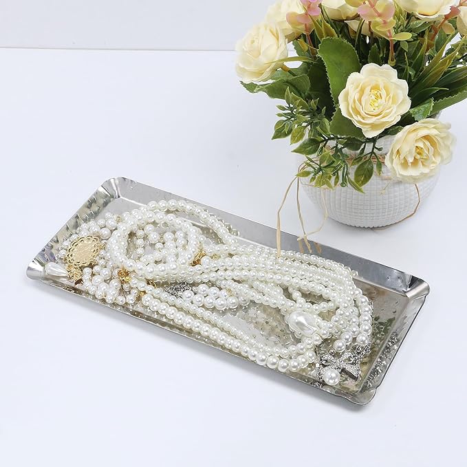 Antrader Silver Hammered Trays,Decorative Tray for Dresser,Kitchen,Countertop,2Pcs