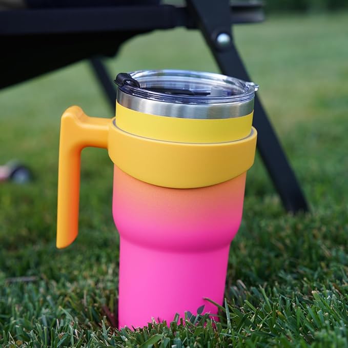 40 oz Tumbler with Handle and 2 Straw 2 Lid, Insulated Water Bottle Stainless Steel Vacuum Cup Reusable Travel Mug, Cherry