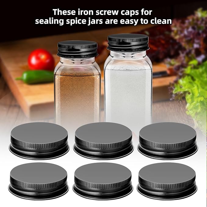 48 Pcs iron Jar Lids Lids for 4 oz and 6 oz Square Spice Jars Reusable Can Airtight Spice Storage Canning Lids for Nice Sealing Kitchen (Black)