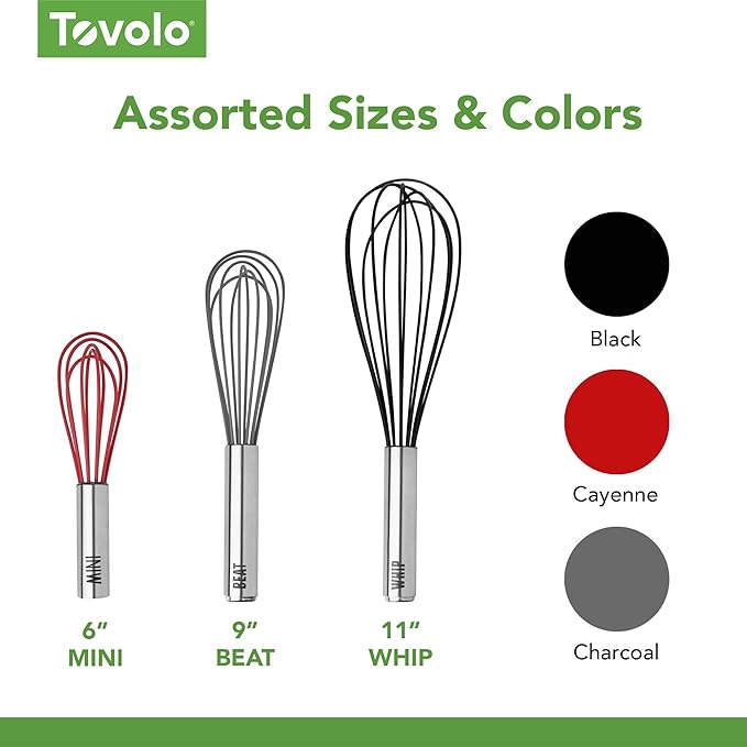 Tovolo Mini Whisk Stainless Steel 6 Inch Tiny Whipper Silicone Whisker for Cooking Blending Mixing Stirring Whisking Egg Beating, Easy Clean Dishwasher Safe Small Kitchen Mini Metal Whisk, Cayenne Red