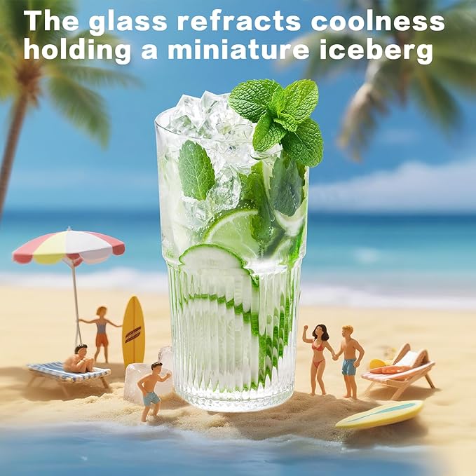 18.5oz Glass Cups with Lids and Straws - Set of 4 Reusable Tumblers, Thickened Shatter-Resistant Glass, Ideal for Iced Coffee, Smoothies, Cocktails, Juices - Elegant & Durable Drinkware