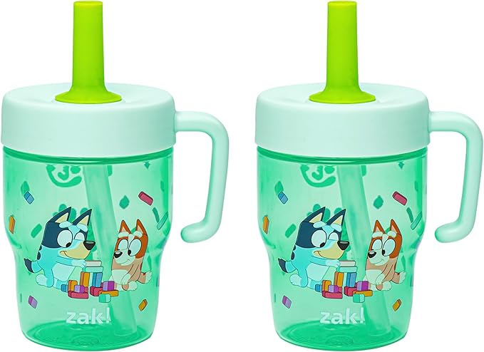 Zak Designs Bluey Capri Toddler Tumbler For Travel or At Home, 10oz 2-Pack Durable Plastic Sippy Cups With Handle and Leak-Proof Design are Perfect For Kids (Bluey and Bingo)
