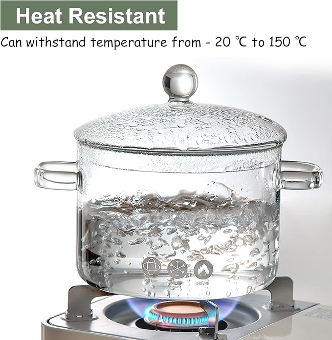 Glass Saucepan with Cover, Transparency Stovetop Pot,Dual Handles Pan with Lid for Pasta Noodle, Soup, Milk, Baby Food making or heating 1.35L/1.9L (1.35L)