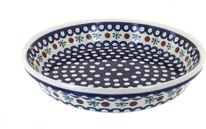 Blue Rose Polish Pottery - Blue Nature Pie Plate - 9.75" Diameter - Ceramic Baking Dish, For Pies, Quiches & Desserts