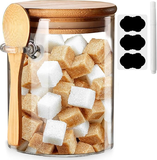 Spice Jars, Overnight Oats Containers with Airtight Lid and Spoon, Decorative Kitchen Canisters Set, Glass Storage Containers for Coffee, Tea, Sugar, Spice, Bath Salt, 1pcs (530 ml)