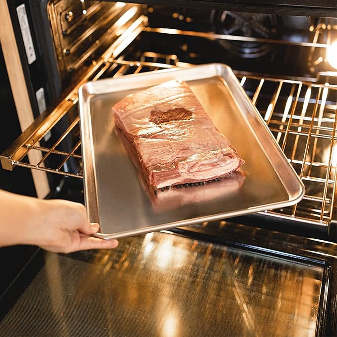 KITCHENATICS Quarter Sheet Baking Pans, 1060 Solid Aluminum Cookie Sheet Set - Oven Safe, Nonstick, Rimmed Cooking Trays, 1/4 Baking Sheets for Oven, Roasting, Baking - 9.6" x 13" IN, Set of 2