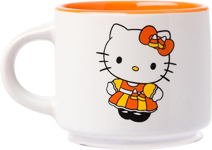 Silver Buffalo Sanrio Hello Kitty Halloween Themed 4 pack Ceramic Espresso Set with Storage Rack, 3 Ounces