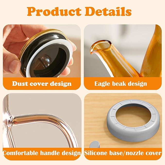 2025 Oil Dispenser Bottle with Drip Free Spout Food Grade Oil Vinegar Cooking Sprayer Kitchen Glass Container Bottles (1000 ML)