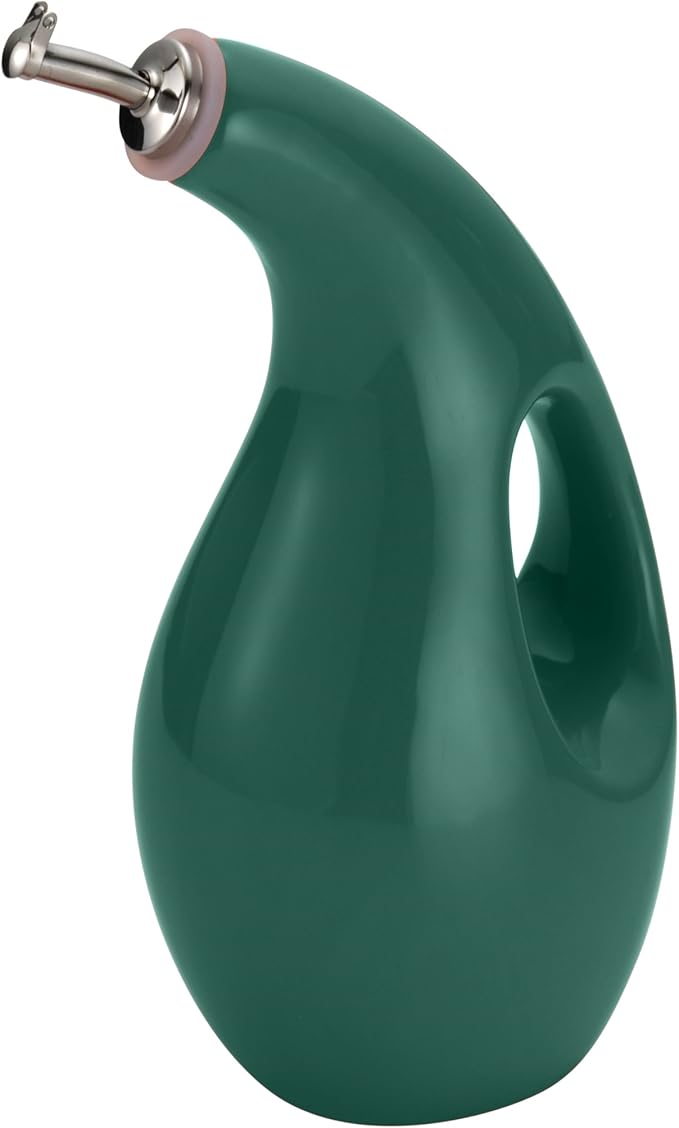 Rachael Ray Solid Glaze Ceramics EVOO Olive Oil Bottle Dispenser with Spout - 24 Ounce, Dark Green