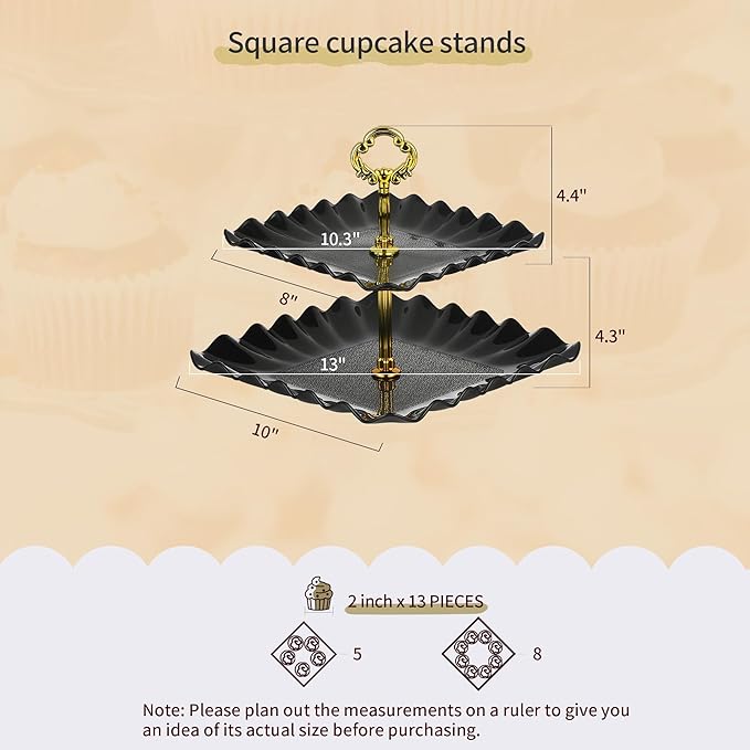 Pack of 10 NWK Cake Stand Set, with 3 x Two-Tier and 3 x Three-Tier Cupcake Stands, 4 x Appetizer Trays, 1 x Tablecloth for Birthday Bridal Baby Shower Party (Black)