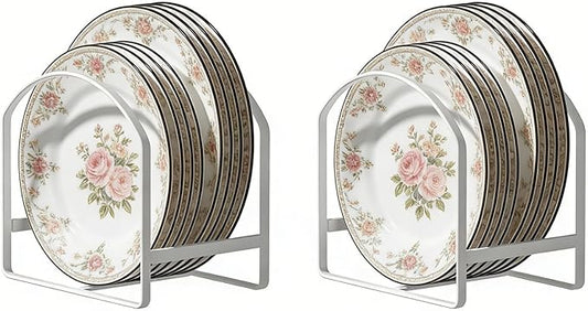 2 Pack Kitchen Plate Holder Organizer for Cabinet Space Saver Dinner Dish Storage Rack Upright Dish Drying Racks Metal Plate Dish Racks Stand for Cupboard and Countertop Rustproof Large White