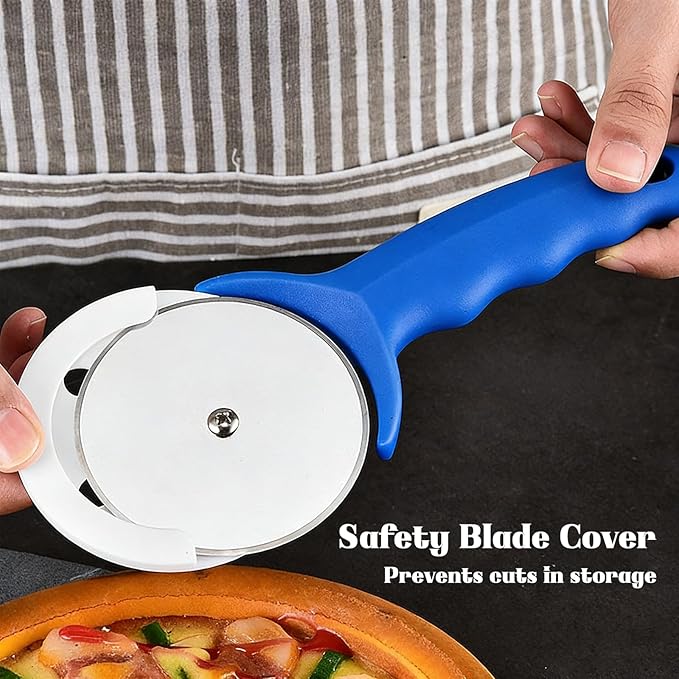 Pizza Cutter Wheel,Pizza Cutter with Cover Stainless Steel(Blue)