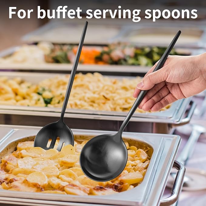 4 Piece Serving Spoon Set(2 Spoons and 2 Slotted Spoons),O.C.E. Stainless Steel Buffet Serving Utensils,10.3 Inches,Premium Flatware,Matte Black