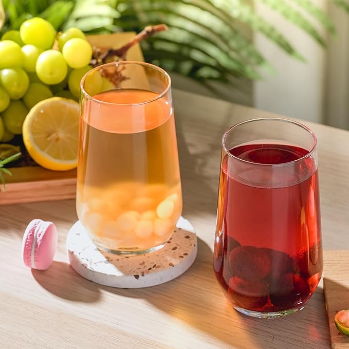 Drinking Glasses Set of 4, 16.4 oz Clear Glass Tumbler, Water Glasses for Beer, Juice, Mojito, Iced Tea, Dishwasher Safe Glassware,Gifts