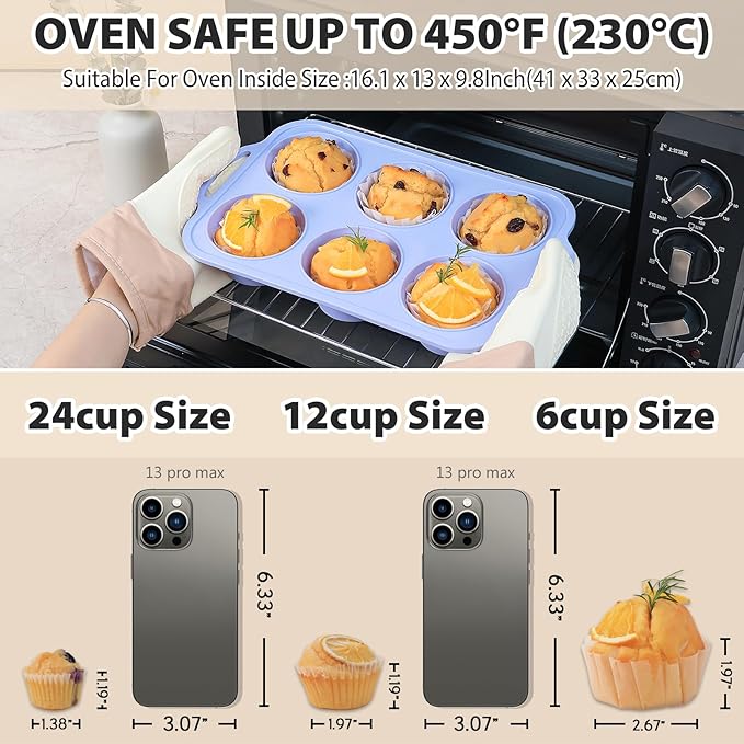 Jumbo Silicone Muffin Pan with Metal Frame, Non Stick Silicone Cupcake Pan with Handles 6 Cup, BPA Free Silicon Muffin Tin Tray Extra Large for baking, egg bites, Cupcake Mold Blue