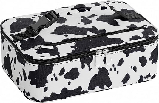 Small Lunch Box Insulated Lunch Bag for Women Men, Bento Kids Lunch Box, Compact Portable Thermal Meal Cooler Bags with Buckle Handle for Work & School, Cow Pattern 5L