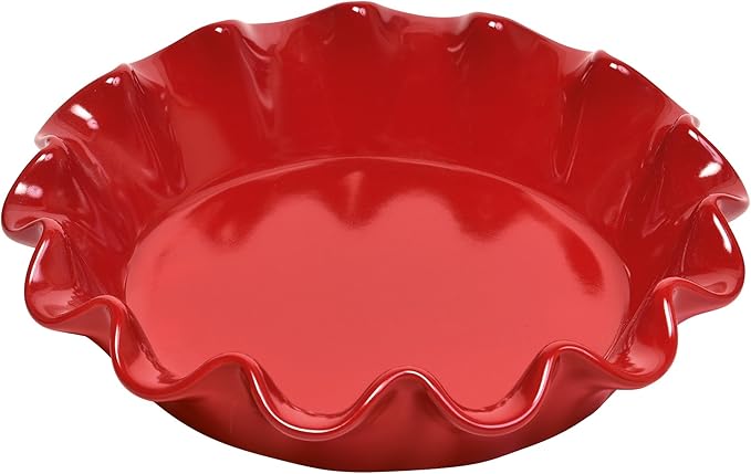 Emile Henry Made In France Burgundy Ruffled Pie Dish 10.5" X2.5"