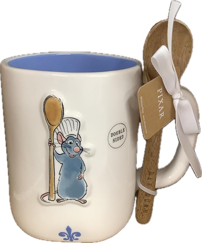 Rae Dunn by Magenta Ratatouille Coffee Tea Ceramic Mug with Spoon, Blue - Oui Chef