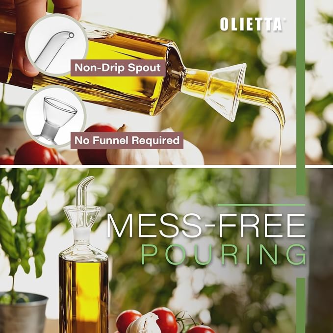 Olietta Olive Oil Dispenser Bottle Borosilicate Glass - 4.2 oz 125ml Non Drip Dispenser - Leak Proof Pourer Vinegar Drizzler Cruet - Easy Clean Drip Free Bottles for Kitchen