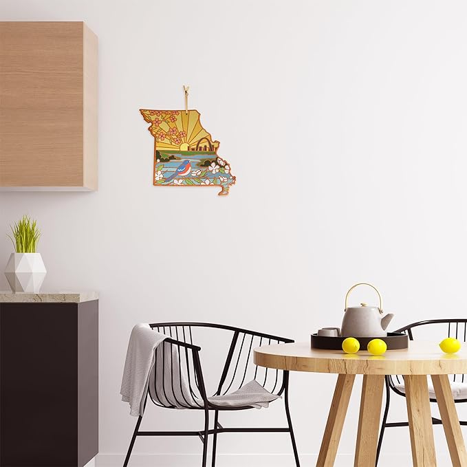 Totally Bamboo Missouri State Shaped Cutting Board and Charcuterie Serving Platter with Artwork by Summer Stokes, Includes Hang Tie for Wall Display