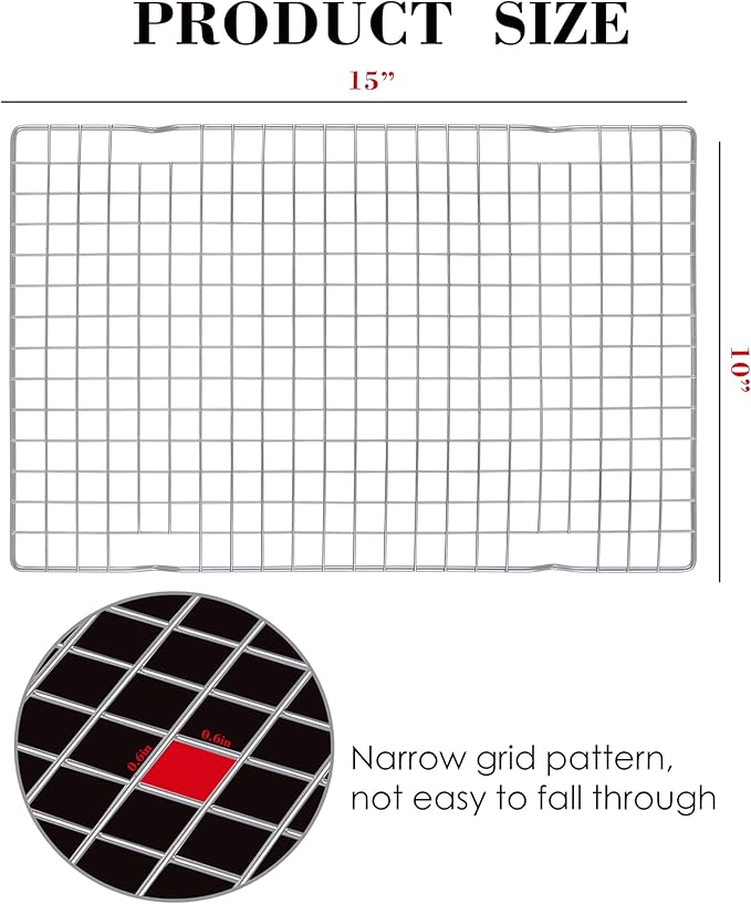 2PCS Cooling Racks for Cooking and Baking, Stainless Steel Wire Rack Suitable for 10" x 15" Sheet Pan and Grilling, Roasting,Drying, Oven and Dishwasher Safe
