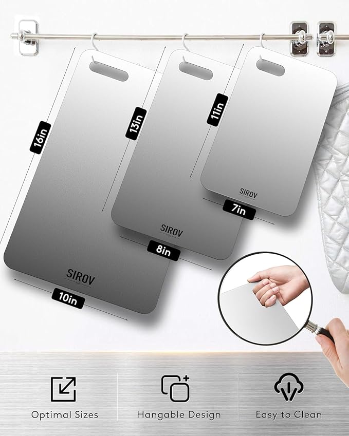 Titanium Cutting Board, 100% Pure Titanium Cutting Boards For Kitchen, Best Non Toxic chopping board, Dishwasher safe, Hygiene and Durability for Meat and fruit, New Package Design (3 PCS)