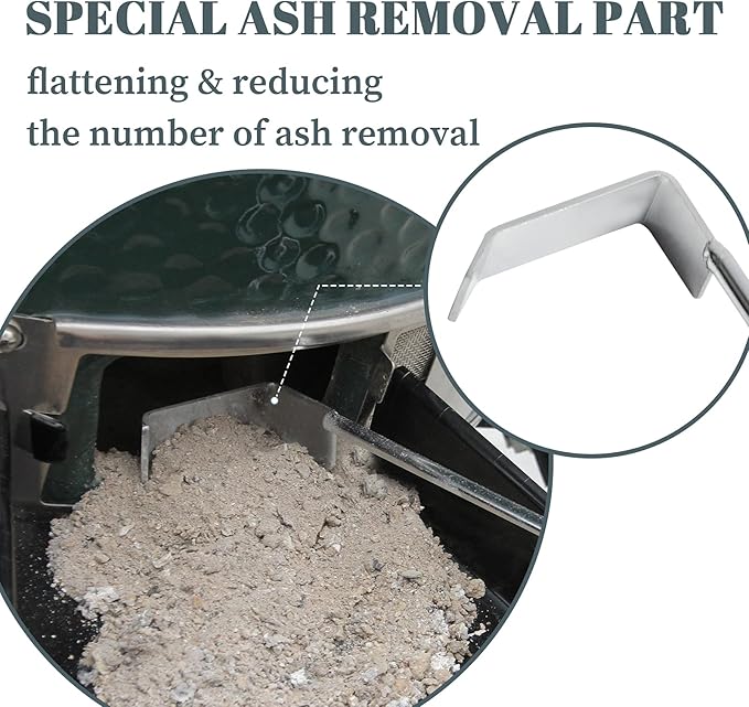 BBQ Ash Tool for Big Green Egg Stainless Steel Ash Poker for Kamado Joe Charcoal Smoker Wood Burning Stove Ash Rake,Ash Tool for Other Charcoal Grills Corner Cleaner Accessories 17.5"