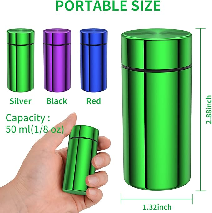 Portable Aluminum Storage Jar 3-Pack,Airtight Smell Proof Container, Metal Waterproof Small Bottle Multipurpose Container for Coffee & Teas, (Purple+Green+Blue)