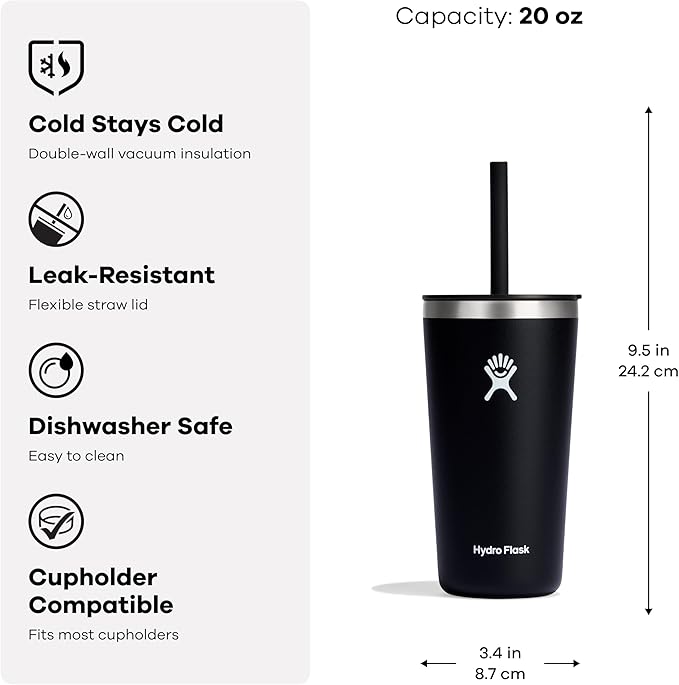 Hydro Flask All Around Tumbler Straw Lid, Insulated Travel Mug, Stainless Steel Coffee Cup 20 Oz Reef