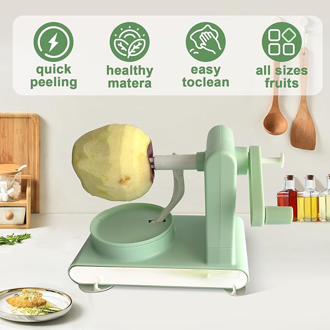 Apple Peeler, Slicer, and Corer Set – 8 Wedges Apple Slicer Corer，Stainless Steel Blades，Effortless Peeling for All Apples & pears (Light green)