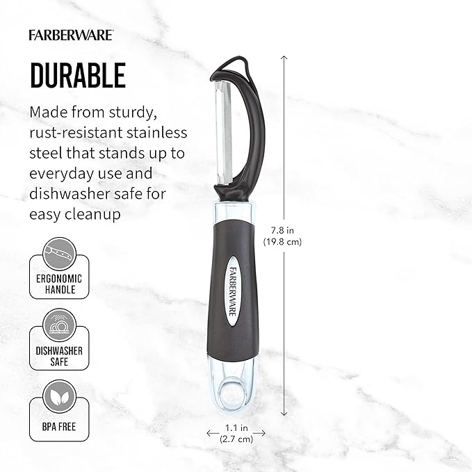 Farberware Pro2 Vegetable Peeler, Euro Peeler with Razor-Sharp Stainless Steel Blade, Swivel Peeler for Potatoes, Fruits, and Vegetables, Built-In Bud Remover, Dishwasher Safe