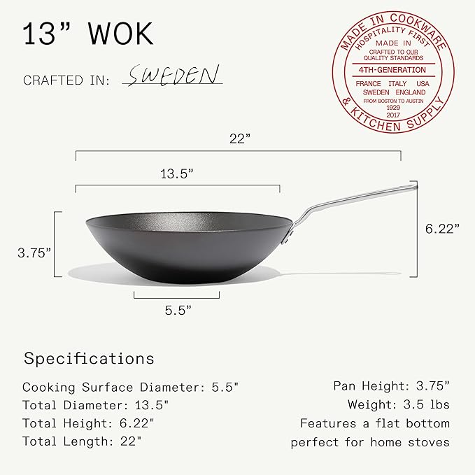Made In Cookware | 13" Seasoned Carbon Steel Wok - (Like Cast Iron, but Better) | Professional Cookware | Crafted in Sweden | Induction Compatible