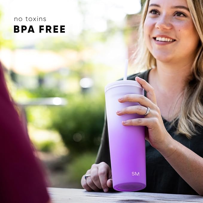 Simple Modern Plastic Tumbler with Lid and Straw | Reusable BPA Free Iced Coffee Cups Double Wall Smoothie Cup | Gifts for Women Men Him Her | Classic Collection | 24oz | Sea Glass Sage