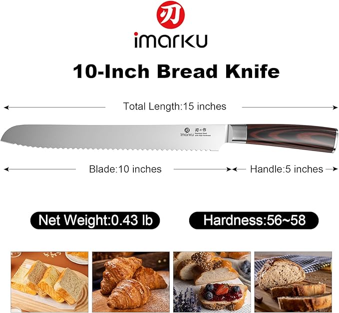 imarku 10 Inch Bread Knife for Homemade Bread Sourdough,German High Carbon Stainless Steel Serrated Knife with Ergonomic Wood Handle,Ultra Sharp Razor Edge Slicing for Crusty Bread Cake,Birthday Gifts