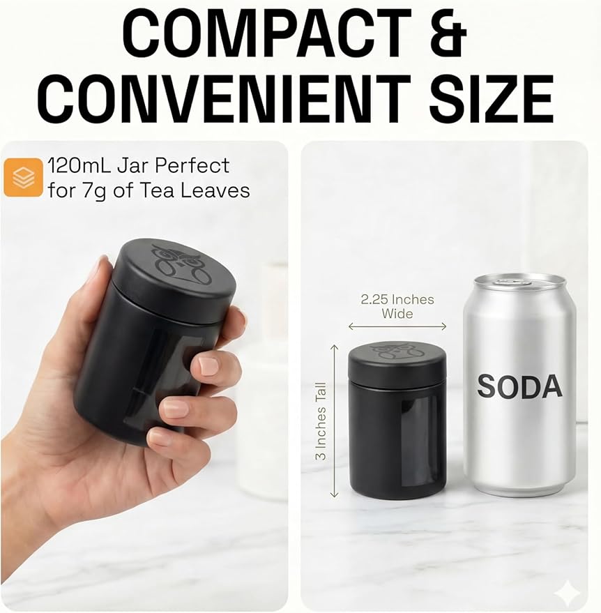 Treehouse Smell Proof Containers (120mL), Jars with Airtight Lids for Herbs, Spices, Coffee and Tea, Air Tight Glass Storage Jars with UV Protection Glass, (Set of 4) (Matte Black)