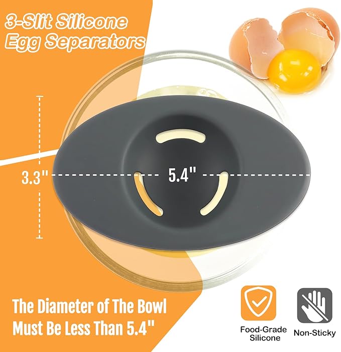 2PCS Silicone Egg Separators, Food-Silicone Egg White Separator, 3-Slit Egg White Separator from Yolk for Baking, Must-Have Egg Separator Tool, Set of 2