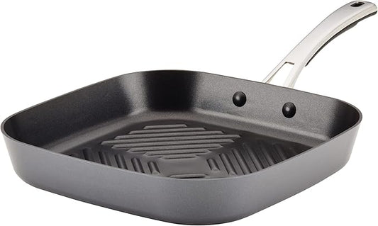 Rachael Ray Cook + Create Hard Anodized Nonstick Deep Grill Pan/Griddle, 11 Inch - Black