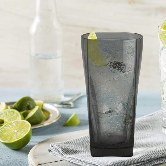 Top-spring 20-Ounce Reusable Plastic Water Tumbler, Clear Shatterproof Drinking Glasses, BPA Free, Set of 6 (20 Oz, Gray) | Reusable, Clear, Shatterproof, Drinking Glasses, BPA Free, 20 Oz