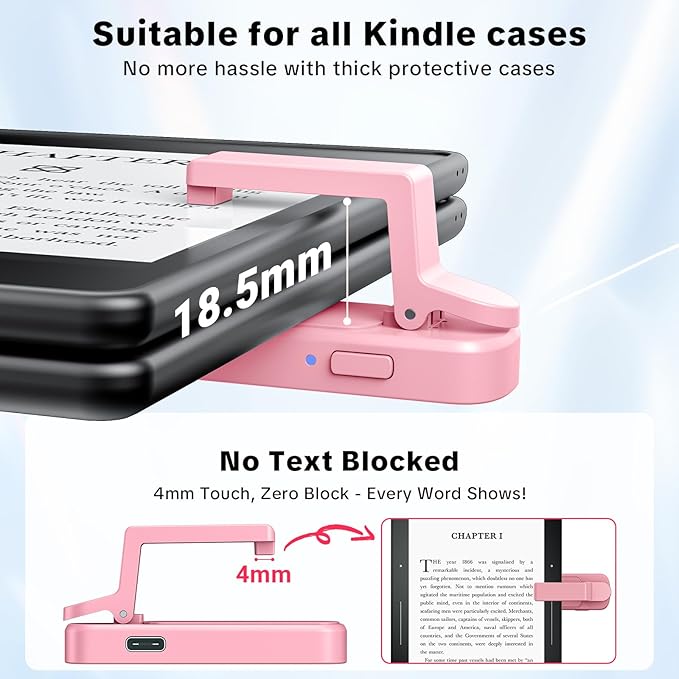 Remote Page Turner Ring for Kindle Paperwhite Oasis Scribe Kobo,Designed for Thick Cases Clicker Page Turner Camera Remote for iPhone iPad Android Tablets Reading Novels Comics with Storage Bag-Pink