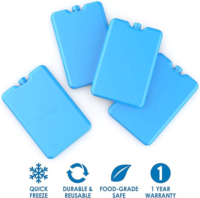 Bentgo Ice Lunch Chillers - Ultra-Thin Ice Packs Perfect for Everyday Use in Lunch Bags, Lunch Boxes and Coolers - 4 Pack (Blue)