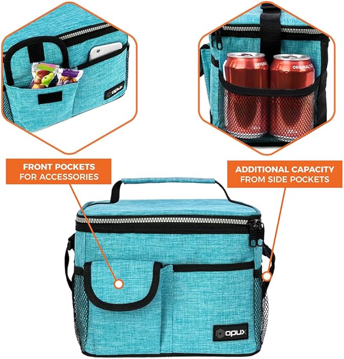 opux Insulated Lunch Bag for Men Women, Leakproof Sea Blue Lunch Box for Work, Portable Soft Lunch Cooler Bag with Shoulder Strap, Adult Lunchbox Lunch Pail for Kid Boy Girl School, 14 Can/8L