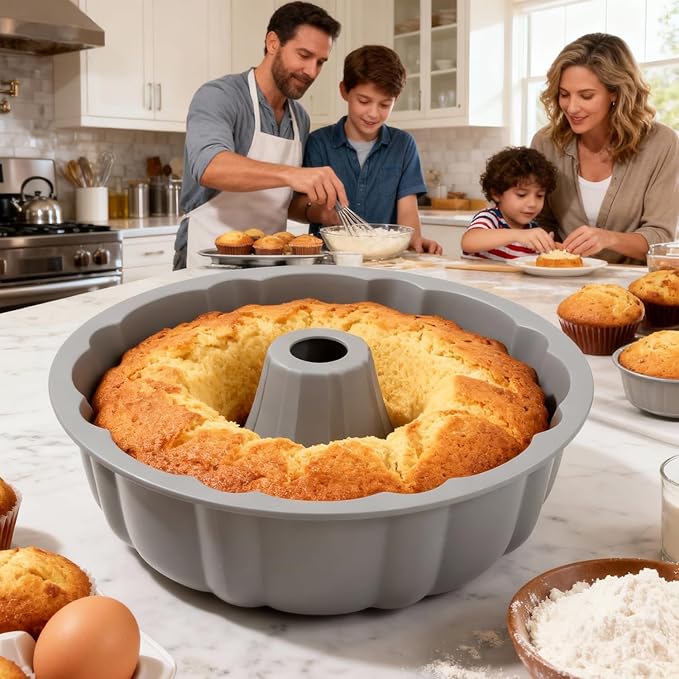SOV silicone cake pan, silicone Cake Molds, Bakeware Non Stick 10 inch Pan for Jello,Gelatin,cake, Silicone Baking Molds for Cakes, Round Baking Pan (2 packs+ grey)