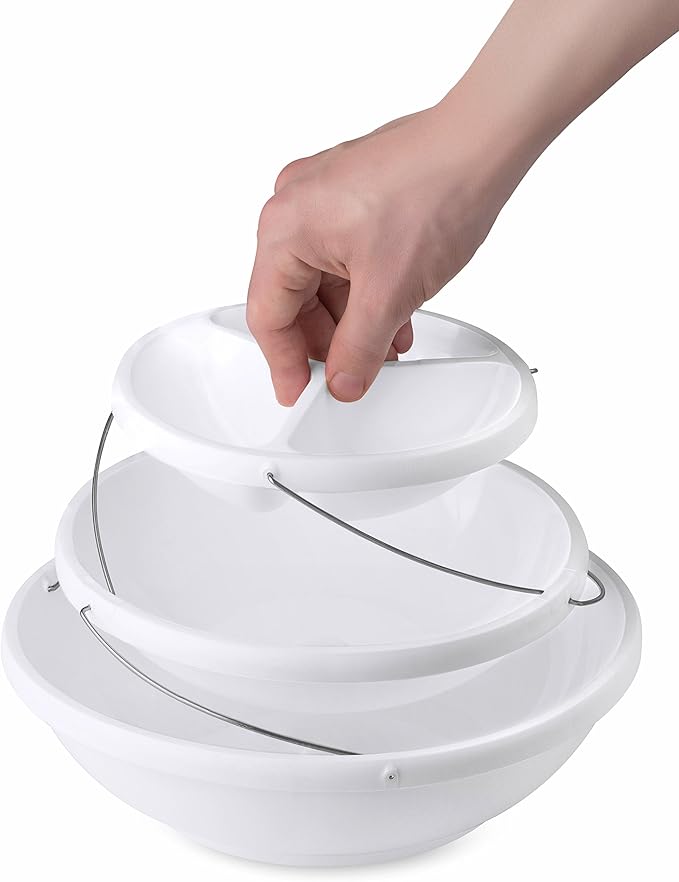 Masirs 3-Tier Collapsible Bowl: Decorative Design Folds for Minimal Storage. Ideal for Serving Snacks, Salad, and Fruit. Top Bowl Divided into Three Sections.