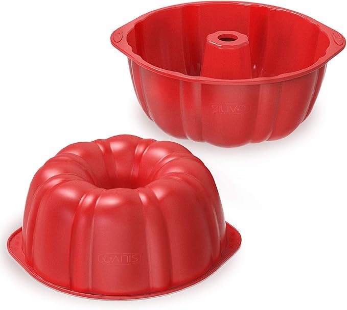 SILIVO Nonstick Fluted Cake Pans (2 Pack) - 7 inch Silicone Cake Pans for Jello, Monkey Bread and Bunte cake